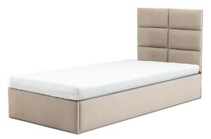 TORRES kárpitozott ágy, ágyneműtartóval, 90x200 cm, szín - bézs, hab matraccal