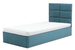 TORRES kárpitozott ágy, ágyneműtartóval, 90x200 cm, szín - türkiz, hab matraccal
