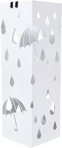 Fém esernyőtartó, horgokkal és csepptálcával, 49 x 15,5 x 15,5 cm, fehér