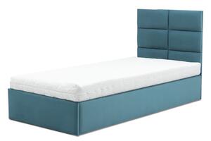 TORRES kárpitozott ágy, ágyneműtartóval, 90x200 cm, szín - türkiz, zsebrugós matraccal