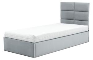 TORRES kárpitozott ágy, ágyneműtartóval, 90x200 cm, szín - világos szürke, zsebrugós matraccal