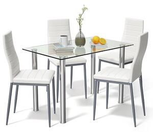 Étkezőasztal szett 4 db kárpitozott szék üveg asztallap fehér BC FUR-154-258-WHITE