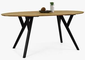 Ovális tölgyfa asztal, fekete lábak Mak 180 x 90 cm