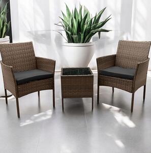 Rattan garnitúra asztallal és 2 fotelekkel - barna + antracit párnák