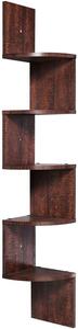 VASAGLE sarokpolc, 5 szintes lebegő fali polc cikkcakkos kialakítással, rusztikus barna 20 x 20 x 127,5 cm