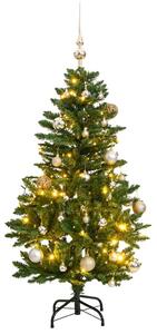 Csuklópántos műkarácsonyfa 150 LED-del és gömbökkel 150 cm