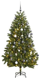 Csuklópántos műkarácsonyfa 300 LED-del és gömbökkel 270 cm