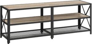 TV-asztal polcokkal, acélkerettel, 140 x 52 x 39 cm, greige és fekete