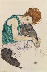 Schiele, Egon - Reprodukció Ülő nő hajlított térdekkel, (26.7 x 40 cm)
