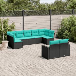 9 részes fekete polyrattan kerti ülőgarnitúra párnával