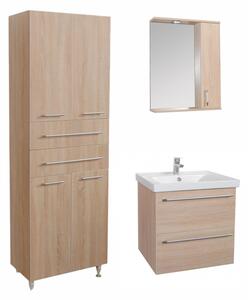 Ligorno Luxury fürdőszobai Sonoma szett 55 cm-es Ligorno alsószekrénnyel, mosdóval, Cologna Duplo szekrénnyel és Oglio tükörrel