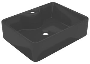 VidaXL Négyszögletes kerámia fürdőszoba mosdókagyló csaptelep lyukkal fekete