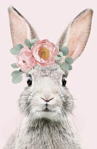 Illusztráció Flower crown bunny pink, Sisi & Seb, (30 x 40 cm)