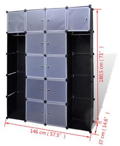 VidaXL 240499 Modular Cabinet with 14 Compartments Black and White 37 x 146 x 180,5 cm