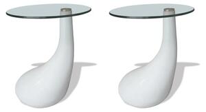 VidaXL 2 db magasfényű fehér dohányzóasztal kerek üveglappal