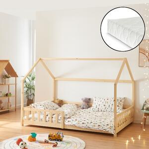 Házikó ágy Hesel matraccal és leesésgátlóval 120x200cm fa-hatású