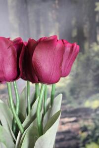 Lila mű tulipán levelekkel - 1 darab, 67cm