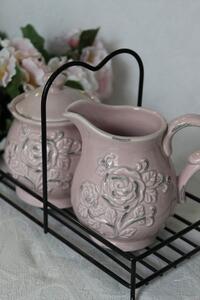 Rózsaszín vintage cukor,- és tejtartó 11,5cm