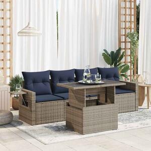 5 részes szürke polyrattan kerti kanapészett párnákkal
