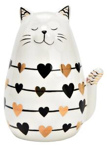 Kerámia macska szívecskékkel LOVELY CAT 13 cm fehér