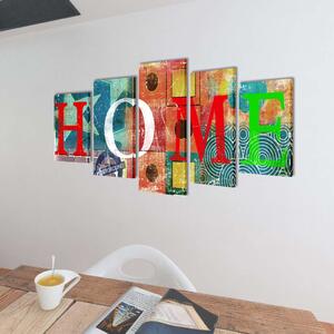 VidaXL Nyomtatott vászon falikép szett színes "Home" dizájn 200 x 100 cm