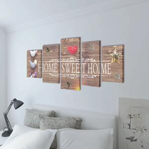 VidaXL Nyomtatott vászon falikép szett "Home Sweet Home" dizájn 200 x 100 cm