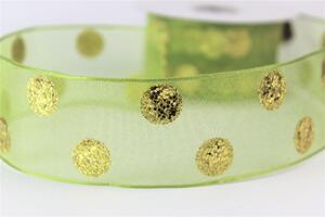 Zöld átlátszó szalag arany pontokkal 4cm