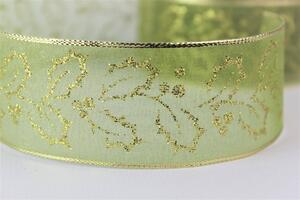 Zöld átlátszó szalag arany díszítéssel 4cm