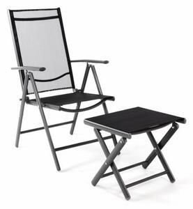 Kerti szék összecsukható GARTH + lábtartó - fekete