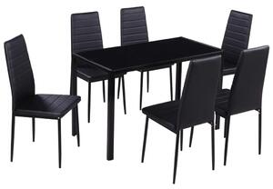 VidaXL 7 darabos fekete étkező asztal szett