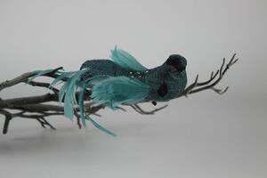 Kék madár karácsonyfadísz fekete foltokkal 21cm