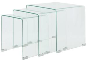 VidaXL Három részes egymásba illeszthető asztal szett edzett üvegből