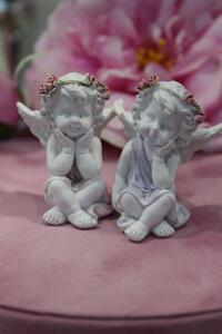 Fehér és rózsaszín ülő angyalszobrok 2-es készlet