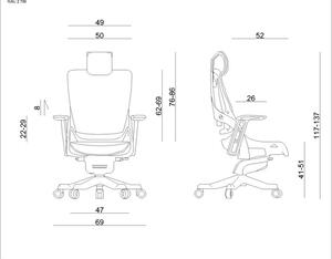 UNIQUE WAU 2 ergonomikus irodai szék, fehér váz-sötétszürke háló