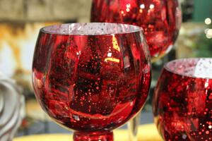 Piros üveg gyertyatartó poharak 3-db