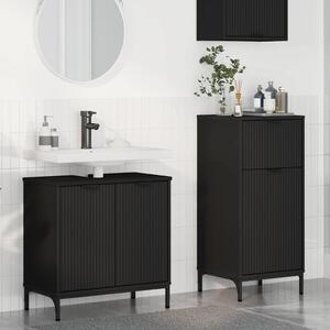 Fürdőszoba bútor szett fiókkal 2 pcs Fekete Mérnöki fa és fém