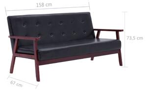 VidaXL háromszemélyes fekete műbőr kanapé