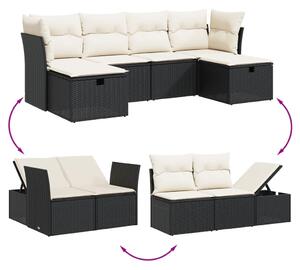VidaXL 6 részes fekete polyrattan kerti ülőgarnitúra párnákkal