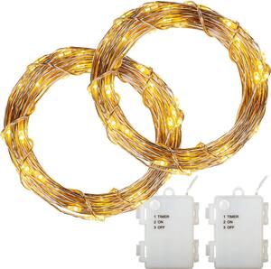 VOLTRONIC® LED lánc 2x 100 LED Meleg fehér + elem