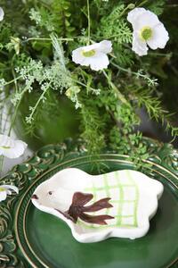 Fehér-zöld húsvéti nyuszi alakú tányér 19cm