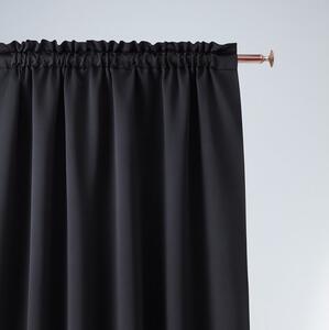 Egyszínű fekete függöny ráncolószalaggal, 140 x 280 cm