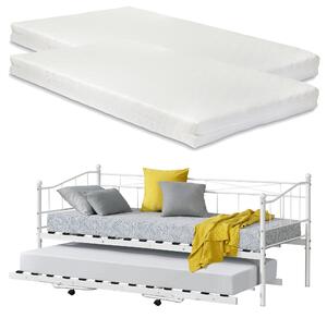 Kihúzható ágy két fekvőfelülettel, matracokkal Skutskär 2 x 200 x 90 x 16 cm acélkeret/hideghabos matrac fehér matt