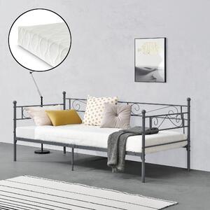 Fém ágy Kerava 90x200 cm hideghab matraccal egyszemélyes fémágy ágykeret 200 kg-ig fej-és lábrésszel acél sötétszürke, matt