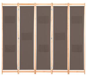 VidaXL barna 5-paneles szövetparaván 200 x 170 x 4 cm