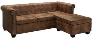 VidaXL L-alakú barna művelúr Chesterfield kanapé