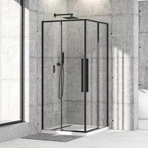 Diplon 80x80 cm fekete szögletes két tolóajtós zuhanykabin, 6 mm edzett víztiszta üveggel, 195 cm magas