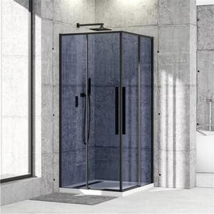 Diplon 90x90 cm fekete szögletes két tolóajtós zuhanykabin, 6 mm edzett füstüveggel, 195 cm magas