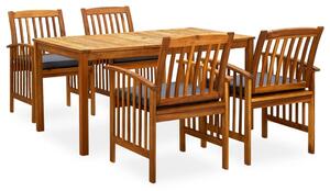 3058088 5 piece garden dining set with cushions solid acacia wood (45962+2x312130)
