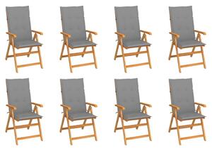 VidaXL 8 db dönthető tömör tíkfa kerti szék párnákkal