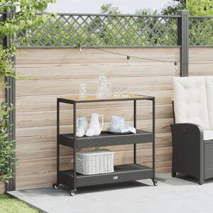VidaXL 3 szintes fekete polyrattan és tömör akácfa zsúrkocsi